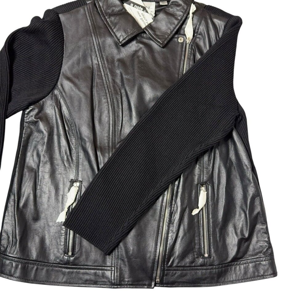 Leather Moto Jacket Zip Up Soft Black Knit Back Sleeves 18W Lined Casual Hip - Picture 10 of 16